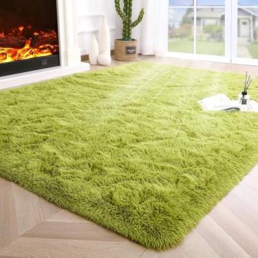 Imagem de Tapetes fofos para quarto, tapetes felpudos para sala de estar, tapetes macios para crianças, tapetes antiderrapantes para pisos de madeira, decoração de quarto, verde-grama, 153x244cm 5x8 pés