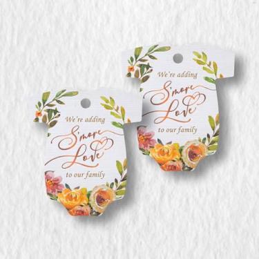 Imagem de Summer-Ray 50 peças macacão de bebê lembrancinha de chá de bebê etiquetas de agradecimento Estamos adicionando S'more Love às etiquetas da nossa família (branca)