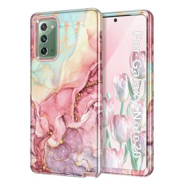 Imagem de Btscase Capa para Samsung Galaxy Note 20, padrão de mármore, 3 em 1, resistente, à prova de choque, de corpo inteiro, PC rígido + silicone macio para mulheres e meninas, para Galaxy Note 20, ouro rosa