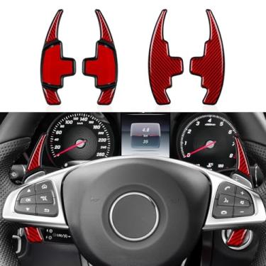 Imagem de 2 peças de extensões de câmbio de volante acabamento de fibra de carbono adesivo decalque compatível com Mercedes Benz A B C E G S SL classe GLA GLB GLC GLE GLS SLC CLA CLS acessórios (vermelho)