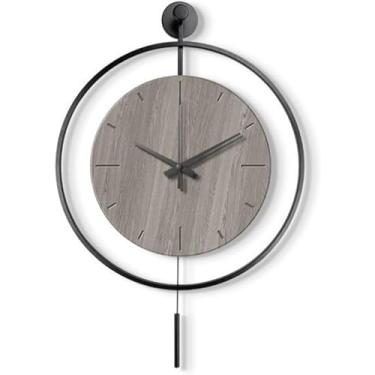 Imagem de Relógios de parede grandes para decoração de sala de estar, relógio de parede operado por bateria, relógio de quartzo de metal decorativo moderno com pêndulo para quarto, escritório, cozinha,