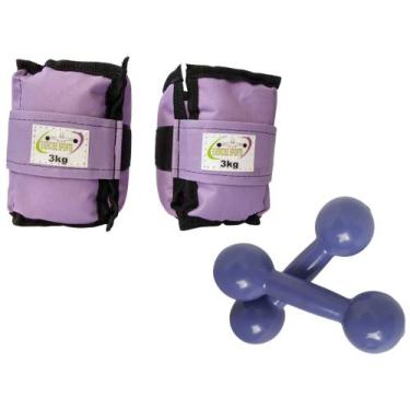 Imagem de Kit Tornozeleira 3KG Nylon Lilás + Halteres 3KG Lilás - Exercise Sport