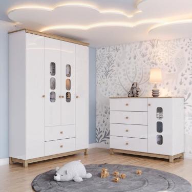Imagem de Conjunto Quarto de Bebê Guarda-roupa e Cômoda Sophia Espresso Móveis Branco e Jequitiba