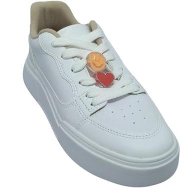 Imagem de Tênis Moleca Feminino Casual com Enfeite de Emoji, Branco, 37