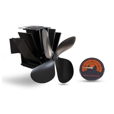 Imagem de D1J4H Ventilador de lareira com termômetro - Conjunto de ventilador de fogão a lenha para queimador de madeira, gás e lenha - Ventilador ecológico termoelétrico - Acessórios de fogão movido a calor