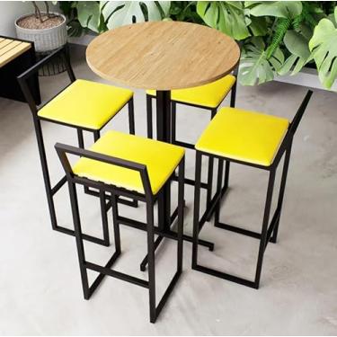 Imagem de Conjunto Mesa Alta Bar Bistrô Redonda Pinus 4 Banquetas Confort Estofado Industrial Black (Amarelo)