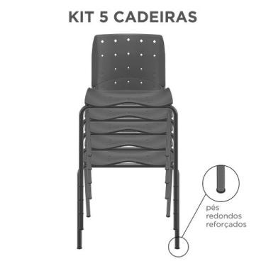Imagem de KIT 05 Cadeiras Fixas Ergoplax Slim 4 Pés Preta Plaxmetal