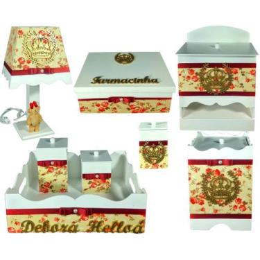 Imagem de Kit Higiene bebê Mdf decorado 8 pçs - BEGE FLORAL DE COROA - Flores pa
