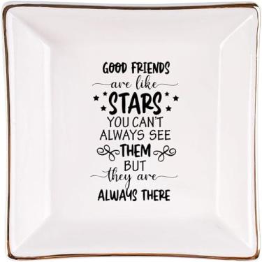 Imagem de Baobeily Bandeja de joias da amizade, anel de cerâmica, Good Friends Are Like Stars - presente para melhor amigo, lembrança sentimental