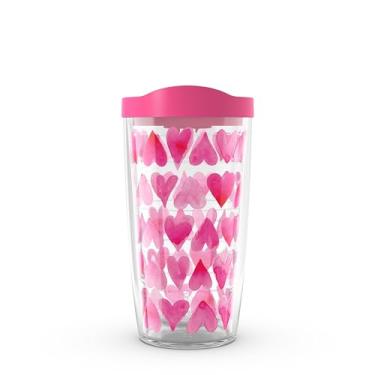 Imagem de Tervis Copo de corações rosa com envoltório e tampa fúcsia, 473 ml, transparente