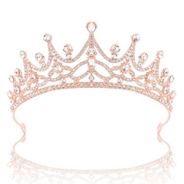 Imagem de AHONEY Tiara feminina de casamento com coroa de ouro rosa, cristal, princesa, noiva, quinze anos, formatura, concurso de Halloween