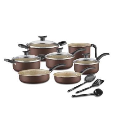 Imagem de Conjunto De Panelas Antiaderente 10 Peças Teflon Linha Chococcino Tampa de Vidro