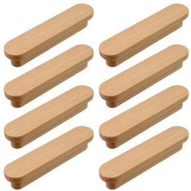Imagem de Savagrow Puxadores de madeira em forma de T, 8 peças, puxador de guarda-roupa estilo simples, orifício central de 9 cm, puxadores de madeira de faia