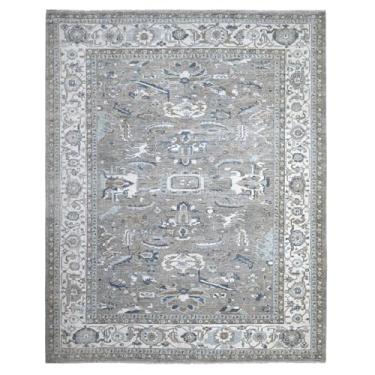 Imagem de Shahbanu Rugs Tapete oriental grande peshawar de lã aveludada cinza pastel atado à mão (12'x14'22.9 cm)