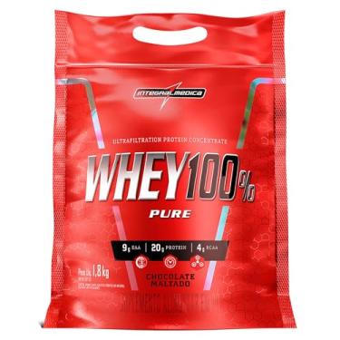Imagem de Integralmédica - Whey Protein Concentrado Chocolate Maltado 100% Pure - 21g de Proteína por Scoop, Suplementação Alimentar Pós-Treino, Fórmula Enriquecida com BCAAs - Pouch 1,8kg