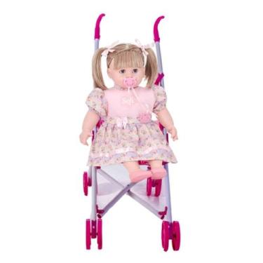 Imagem de Boneca Reborn Bebê Tipo Reborn Loira Frases Escola + Carrinho Boneca -