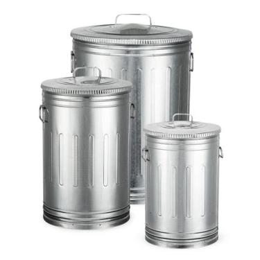 Imagem de Kit lixeiras 100 litros 50 litros 30 litros aço galvanizado - Loja Bor