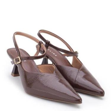 Imagem de Sapato Lia Line Verniz Marron Bico Fino Salto Fino Medio-Feminino