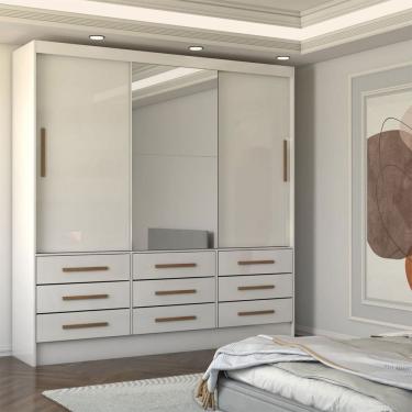 Imagem de Guarda-Roupa Casal Taylor Plus 3 Portas 9 Gavetas com Espelho Branco - Panorama Móveis