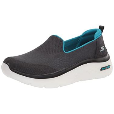 Imagem de Skechers Tênis feminino Go Walk Hyper Burst de malha sem cadarço, Preto/turquesa, 5.5