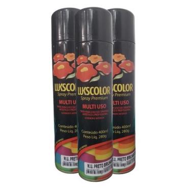 Imagem de Kit 3un Tinta Spray Multiuso Preto Brilhante 400ml Lukscolor