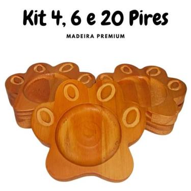 Imagem de Kit Pires Redondo Gatinho Porta Xícara Mesa Posta Copo De Madeira - LM