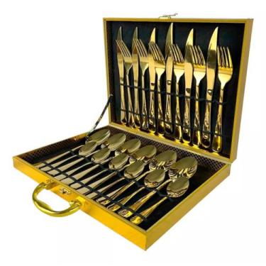Imagem de Faqueiro Com Maleta Luxo Dourado Inox 24pç Premium - Casita