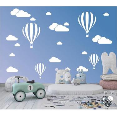 Imagem de Adesivo De Parede Infantil Balões E Nuvens Brancas De Vinil - Colakoal