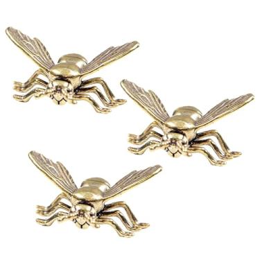 Imagem de IUYYPU 3 peças de estatuetas vintage de abelha de latão, ornamento decorativo requintado de abelha dourada para casa e escritório, pequenas abelhas para artesanato, mini estatueta de animal de latão