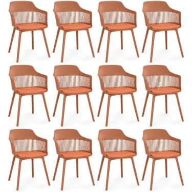 Imagem de Kit 12 Cadeiras de Jantar Estofada Marcela - Marrom