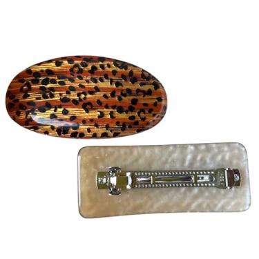 Imagem de Par Presilha Prendedor de Cabelo Retrô Bolinhas Luxo Tamanho Grande Oval e Retangular Marrom