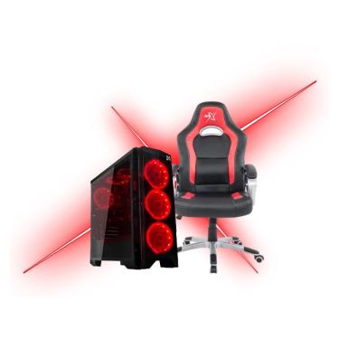 Imagem de Kit Cadeira Gamer brx Modelo 719 Cor Vermelho com Preto + Gabinete Gamer B13
