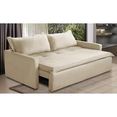 Imagem de Sofá Sem Caixa Retrátil e Reclinável 1,65m com Molas Luzia Suede Capuccino Madelina Decor
