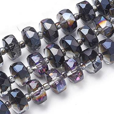 Imagem de Spritewelry 60 peças 10 mm Arco-íris Electroplat Contas de Vidro Facetado Disco Redondo Plano Heishi Contas Espaçador Grânulo de Cristal Preto Transparente para Pulseira, Colar de Joalheria, Faça Você