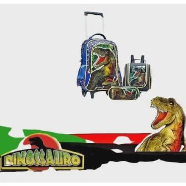 Imagem de Kit Mochila Com Rodinha Dinossauro 3 Peças Menino Escolar