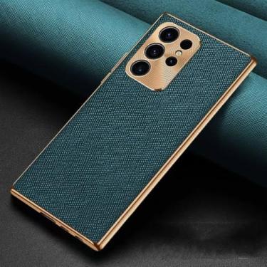 Imagem de Capa de celular com estrutura de revestimento de textura de luxo para Samsung S24 Ultra S23 S22 Plus, capa de proteção de câmera à prova de choque, verde, para Samsung S23