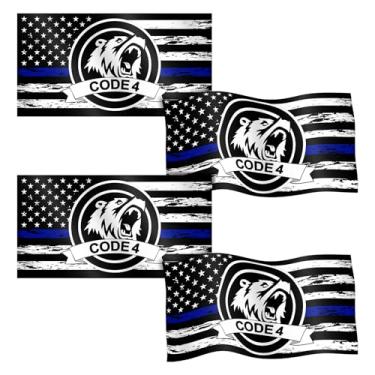 Imagem de Adesivo de bandeira de 10 cm com código de linha azul fina, pacote com 4 adesivos e ímãs de apoio da polícia, acessórios de carro, bandeira americana refletiva de vinil para carros, caminhões, janelas
