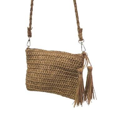 Imagem de Bolsa Artesanal de Palha com Alça Transversal, 24 x 17 cm, com Tassel, Marrom