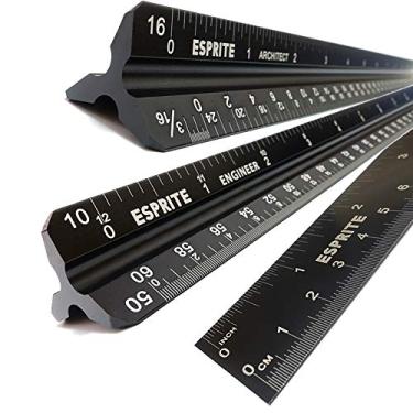 Imagem de Régua de escala arquitetônica, escala de engenharia e conjunto de régua de metal de 12 polegadas, régua maquinista escala triangular régua de desenho régua de arquitetura, régua de escala de metal gravada a laser - 3 peças