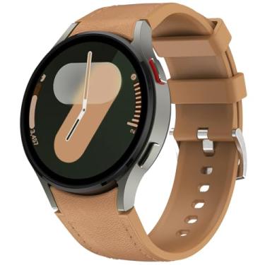 Imagem de Pulseira de couro compatível com Samsung Galaxy Watch 7 6 5 4 FE de 40 mm e 44 mm, relógio 6 Classic de 43 mm, 47 mm, 5 Pro, 45 mm, 4 clássico, 42 mm e 46 mm (marrom claro)