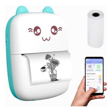 Imagem de Mini impressora térmica recarregável sem fio portátil, cor azul claro 