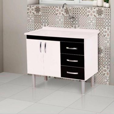 Imagem de Balcão Tóquio 2 Portas E 3 Gavetas Para Pia De 120 Cm Rorato Branco Com Preto