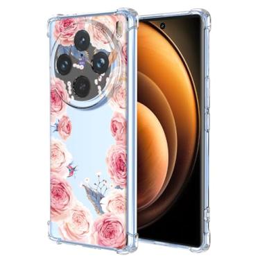Imagem de RRXSYXL Capa para Vivo X100 5G com estampa floral transparente, capa macia à prova de choque para Vivo X100 5G, flores rosa