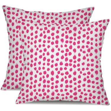 Imagem de Allorry Conjunto de 2 capas de almofada para ambientes externos 50 x 50 cm, decoração boho, rosa choque, bolinhas, decoração de casa, decoração de casa JB001-O20