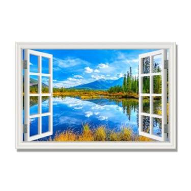 Imagem de PY3H69 Arte de parede em tela de janela aberta, impressão natural em tela. Lindo cenário de montanha 10 cm, decoração de parede de paisagem de janela, decoração de casa moderna. 40 x 60 cm-15,7 x 23,6