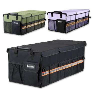 Imagem de EAROND Organizador de porta-malas de carro com tampa, organizador dobrável de armazenamento de carro com vários compartimentos e alças de segurança para SUV, Sedan, Jeep - preto