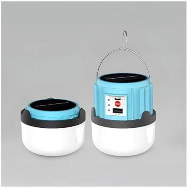 Imagem de Lanterna Recarregável USB e Solar Portátil 3000mAh - 4 Modos de Iluminação, Powerbank Integrado, Alças para Pendurar, Luz Ajustável para Camping, Emergências e Viagens - AZUL