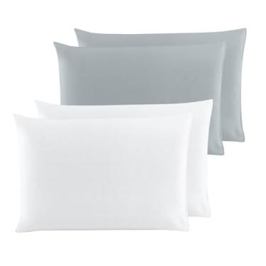 Imagem de Kit 4 Fronhas (2 Pares) 100% Algodão Em meia malha fio 30/1 para travesseiro 70 x 50 cm (Branco+cinza)