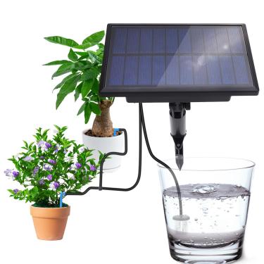 Imagem de Kit de irrigação por gotejamento solar com 6 modos de temporizador, Dispositivos de irrigação automática de plantas com vazão de 400 ml/min com estaca inserida, mangueira de 33
