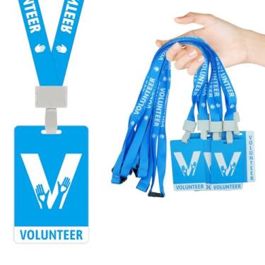 Imagem de Pacote com 25 cordões voluntários com conjunto de cartões de plástico, crachás de PVC Vistor, cartão de identificação em massa para escola, igreja, arrecadação de fundos, eventos, atividades (azul